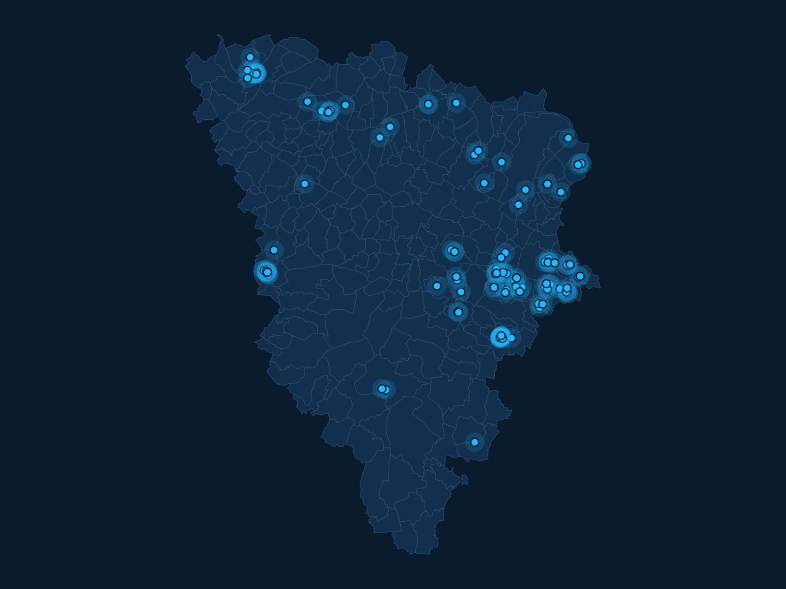 Carte des Yvelines où chaque point marque une mission d'EVA, des bords de Seine au sud du département