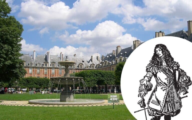 Photographie de la Place des Vosges ancienne Place Royale. Vous pourrez voir le monument dans le parcours promenade à Montmartre. Une des anecdotes insolites sur Paris