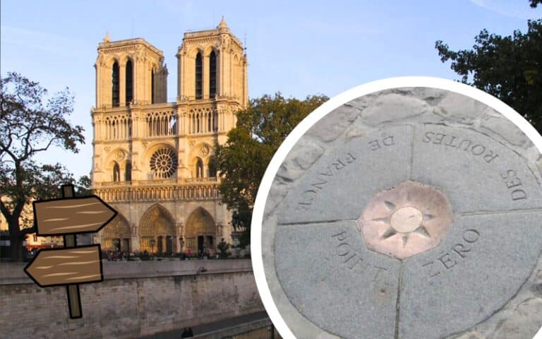 Photographie illustrée de la Cathédrale Notre-Dame de Paris évoquant le point zéro des routes françaises. Une des anecdotes insolites sur Paris