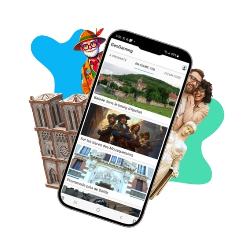 Illustration de l'application d'aventure ludique Geogaming à télécharger
